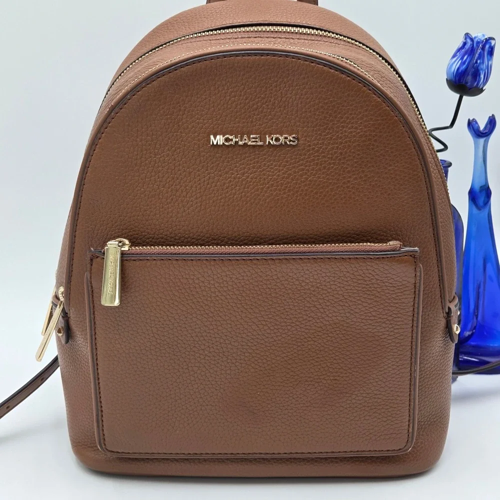 Michael Kors Adina Backpack Pebbled Leather Brown Medium Gold Hardwear Bag